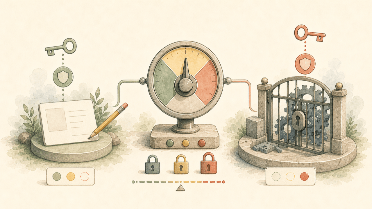 Illustration of choosing a permission mode before granting an AI agent access to a codebase